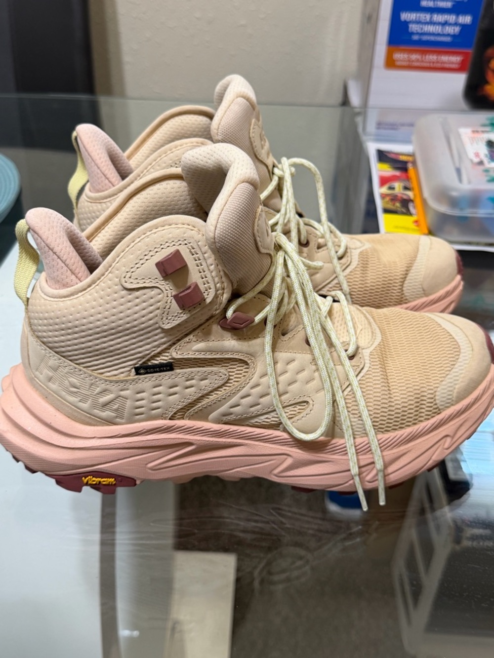 Hoka Trail Hiking Shoes in Beige & Pink